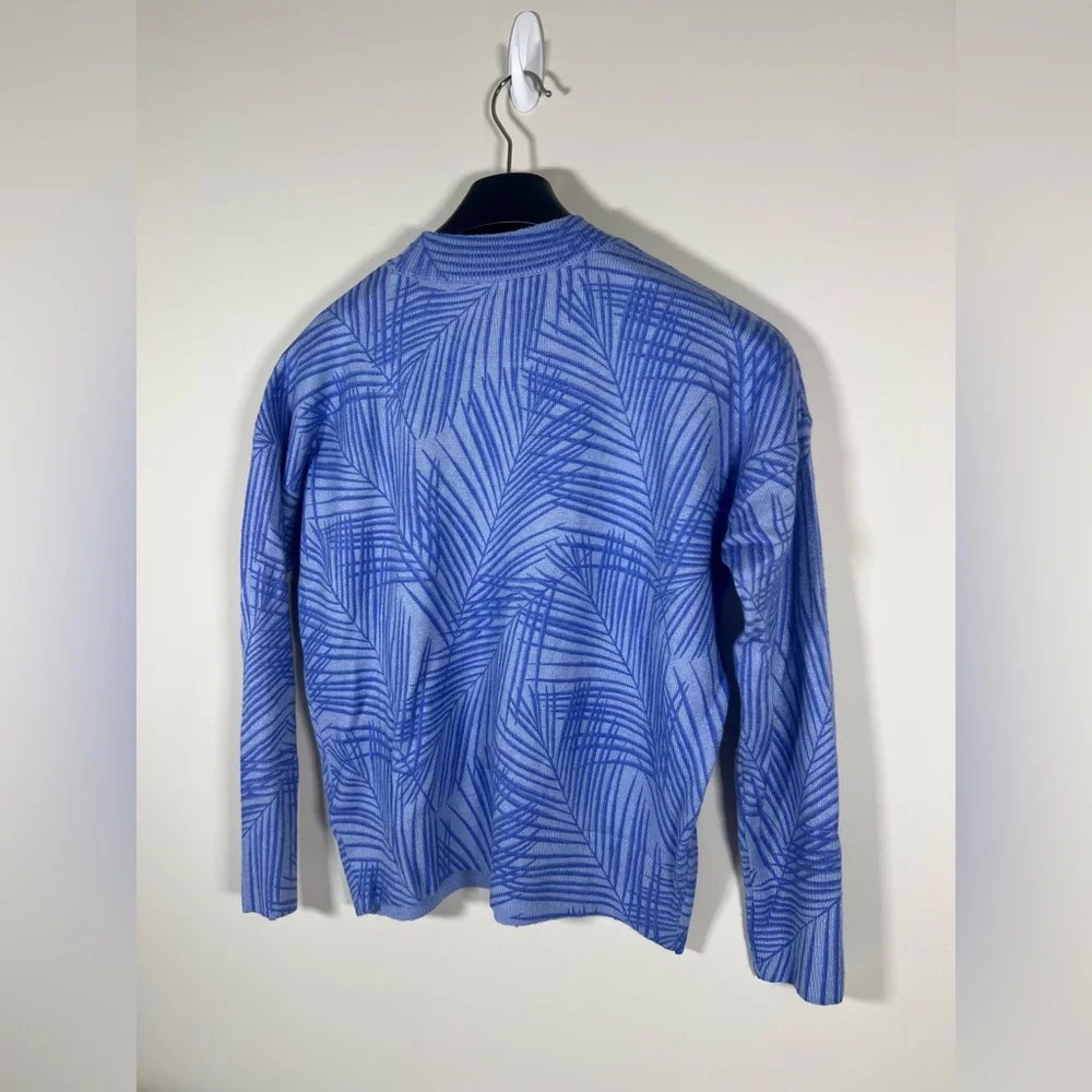 Vineyard Vines Blue Palm Leaf Print Wool Blend Mockneck Women's‎ Sweater XS - Picture 5 of 6
